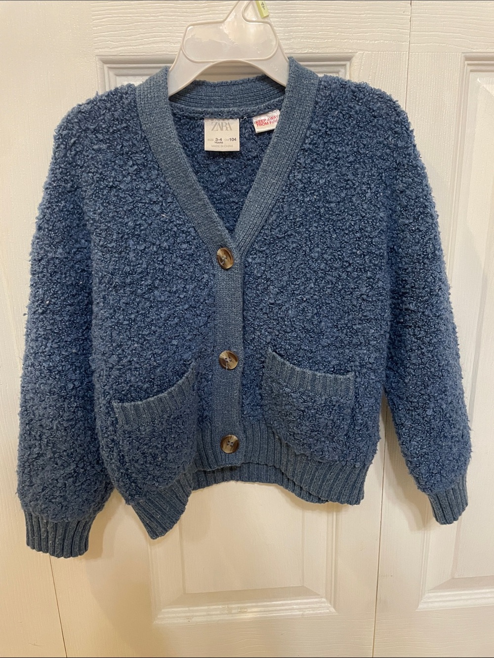 Zara Denim-Blue Cozy Textured Button Cardigan size 3-4 years